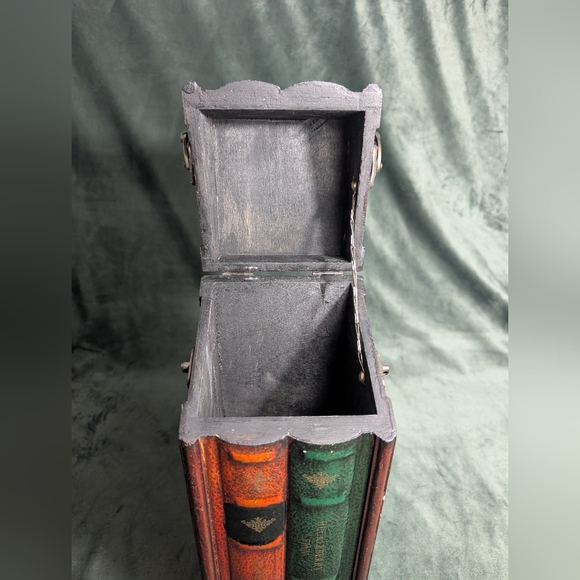 Vintage Wood Faux Book Wine Bottle Liquor Box Holder Cabinet Holds 1 Bottle - Picture 12 of 16